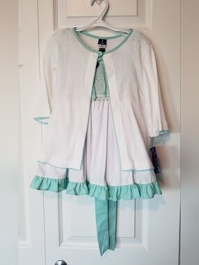 Well Dressed Wolf Girls Size 3 3pc Mint Marshmallow Set w/ Bloomers and Cardigan